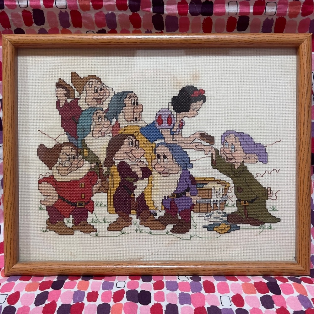 Vintage Disney Snow White & the Seven Dwarfs Fairytale Needlepoint Cross Stitch